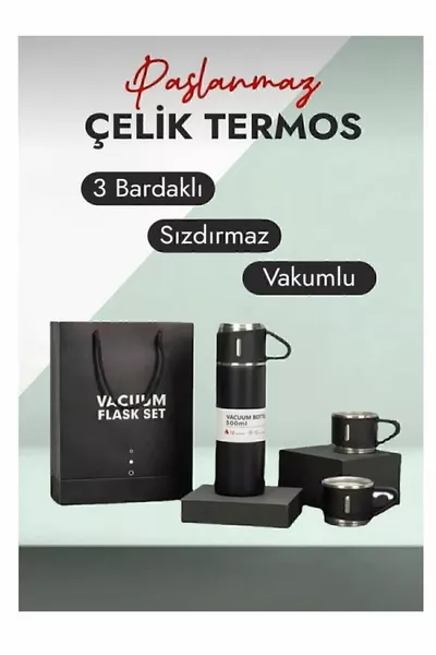 ترمس مع 3 أكواب ترمس ستانلس ستيل ترمس مع هدية كيس مفرغ من الهواء