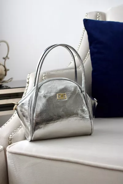 Gümüş Kırışık Rugan Suni Deri Kadın El Ve Omuz Çantası