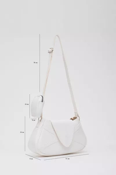 أبيض  جلد صناعي مقصورة واحدة ذراع وحقيبة كتف L:  W:  W: 8 سم