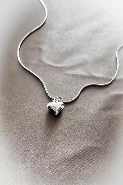 Дамско колие със сърце от % стомана, позлатено, подарък  см сребърно покритие