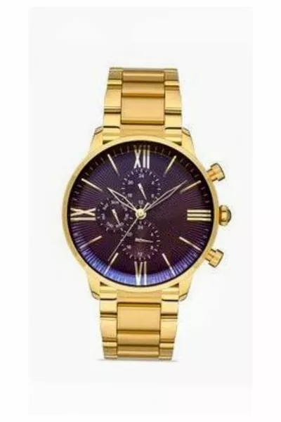 Zwarte wijzerplaat gouden kast gouden band kalender heren polshorloge