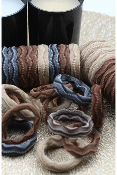 نسائي بني منقوش  قطعة منشفة مطاطية مشبك مجموعة