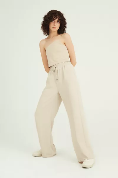 Elasticated Waist Wide Leg Pants Stone