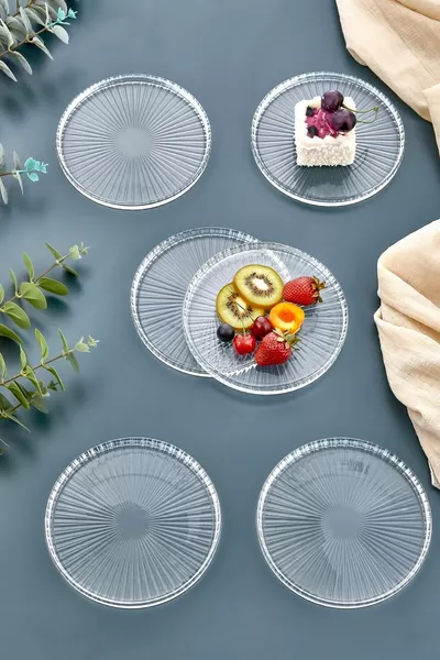 6-Piece Cake Plate Set - Luxury Glass Cake Set for 6 People - Dessert Plate (CM)