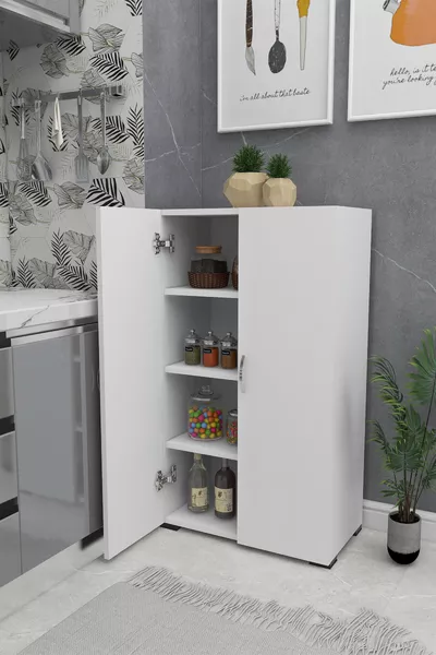 خزانة إيرماك متعددة الاستخدامات ببابين و4 رفوف للمطبخ، وحذاء، وملابس، ومخزن المؤن، والردهة، وحمام