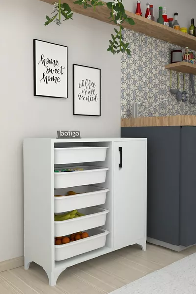 5-Basket Cabinet Multi-Purpose Cabinet Toy Cabinet Kayra White