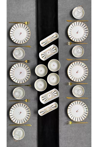 Love Bırd Siyah Yuvarlak  Parça 6 Kişilik Lüx Kahvaltı Takımı Seti Kahvaltılık Seti