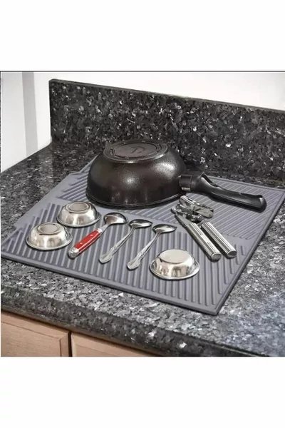 Büyük Boy Antrasit  X  Cm Silikon Bulaşık Kurutma Matı Bulaşıklık