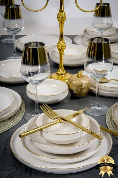 Rüya Золотая Отделка Набор Посуды на 6 Человек, Фарфор, Слоновая Кость