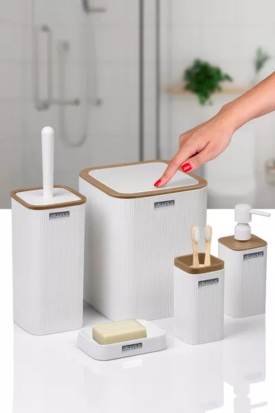 Mina Due Weiß Gestreiftes Karos 5-teiliges Badezimmerset