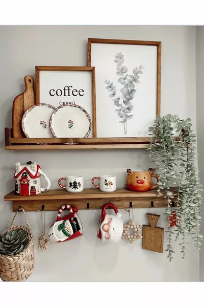 Cm Coffee Corner 2-Piece Shelf Set Wall Rack Hanger (Includes 8 Cup Hooks)