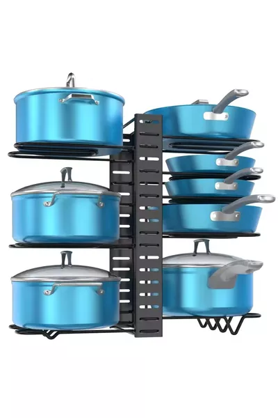 8-Layer Kitchen Cabinet Organizer - Adjustable Pot and Pan Lid Storage Rack System