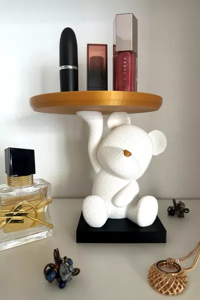 Mini süßer Teddybär, der Tabak hält, süßer Make-up-Organizer, cm Plastikfigur