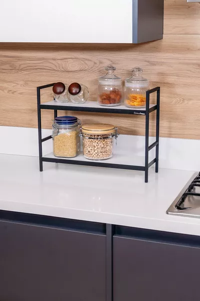 Metal Wood Countertop Shelf Desktop Organizer Spice Rack Decorative Serving Shelf