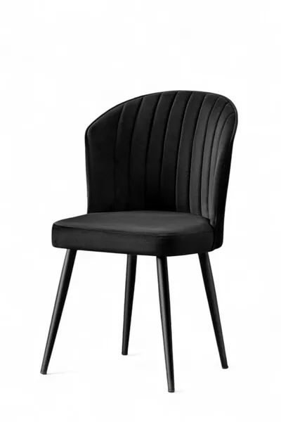 Sedia Rubi - Tessuto Nero Babyface - Gambe Metalliche Nere - Sedia da Cucina - Sedia da Salotto