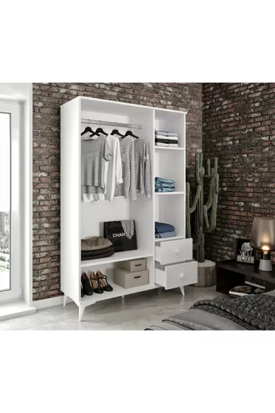 Armadio Akasya in MDF Bianco con 3 Ante e 2 Cassetti - Completamente in MDF di Prima Qualità