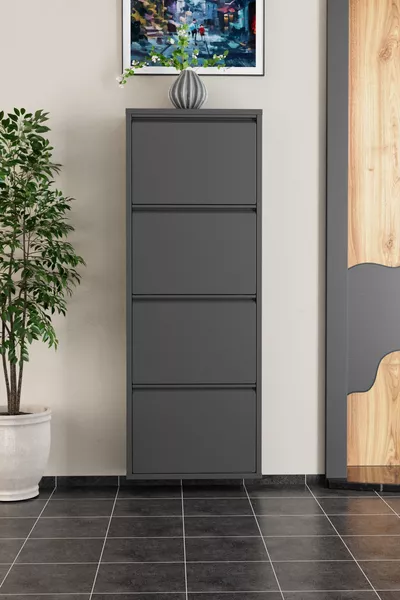 4 Kapaklı Metal Ayakkabılık Antrasit