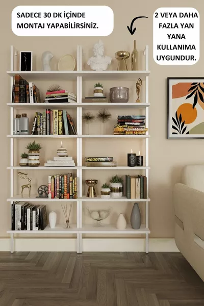 Boekenkast, Nieuwe Witte Metalen Boekenkast, 6 Planken Wandmontage, Witte Wandplank Boekenkast, Meubilair