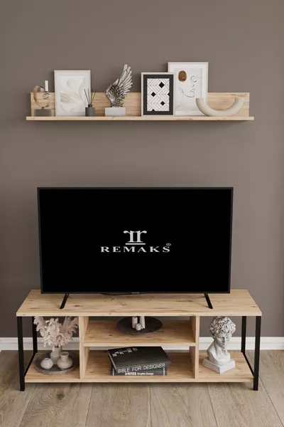 Jolie Cm Metal TV Stand with Shelves TV Unit Oak