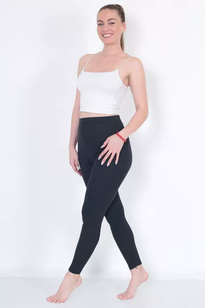 Хлопковое термобельё | Термо-леггинсы с начёсом, антрацит