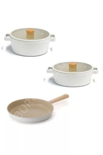 طقم قدور مصبوب من الألمنيوم ٥ قطع بغطاء زجاجي من فيكا