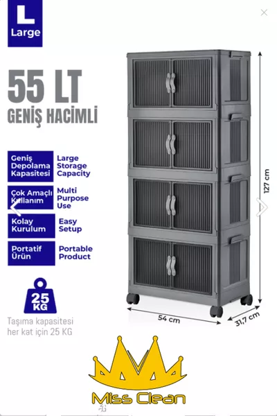 Set speciale 4 pezzi multiuso con coperchio, portatile, impilabile, armadio organizer con ruote, colore antracite