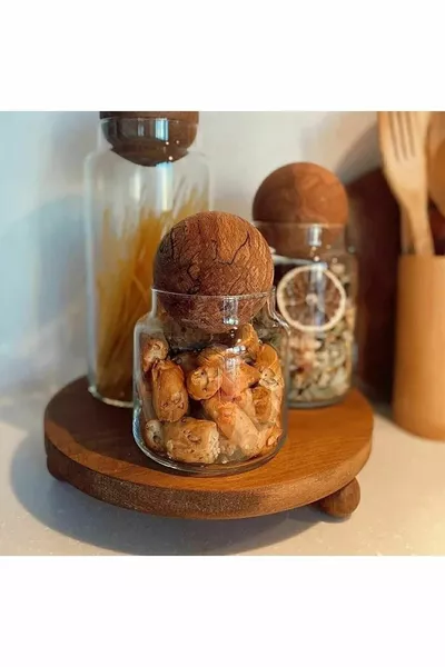 Wooden Serving Tray with Stand, Walnut Color