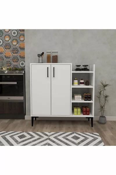 Кухонный шкаф Leskar белый современный – с 6 полками, дверцами, большой вместимости