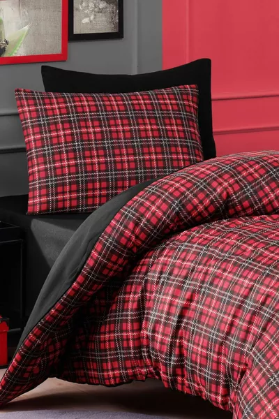 Лесно гладно спално бельо Единичен комплект Шотландско червено