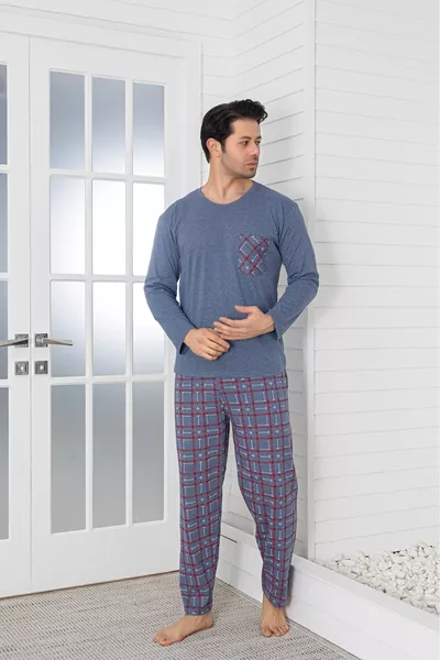 Ercan Gerade Oberteil mit Tasche Hellblau Pyjama-Set