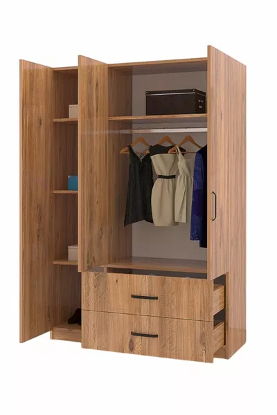 Armadio Yaman Çam con 3 Ante e 2 Cassetti - Guardaroba