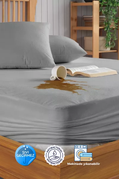 واقي سرير مقاوم للماء بكامل الحواف بلون رمادي، صغير الحجم، مناسب للأطفال، فردي ومزدوج