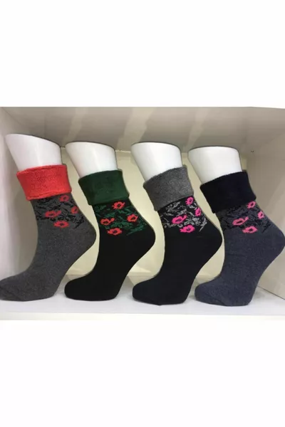 Calze da donna invernali con motivo floreale, 4 paia