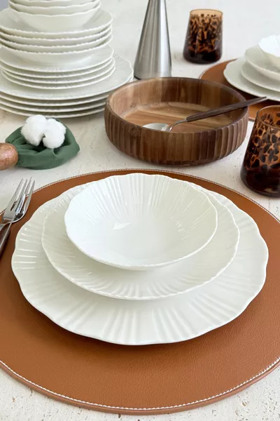 Aura Набор посуды на 6 персон Премиум фарфор Ежедневный кремовый Обеденный набор Ломкий белый