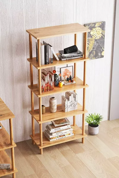 Decoratieve Boekenkast met 5 Planken en Houten Poten - Atlantische Den