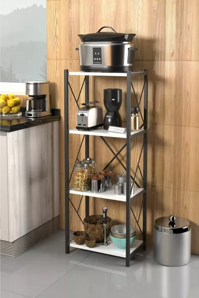 Arnora Metal Single Kitchen Shelf Material Cabinet 4-Tier Microwave Shelf Multi-Purpose