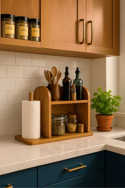 Kitchen Shelf with Paper Towel Holder – Countertop Organizer and Napkin Holder