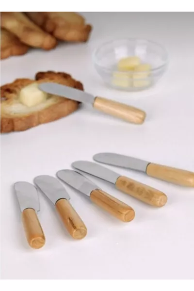6 Bamboo Handle Breakfast Knives (for Jam and Butter)