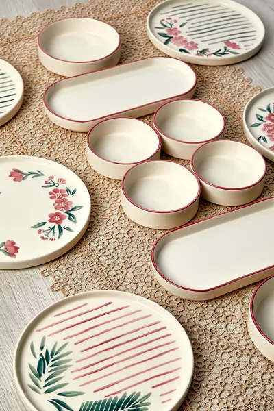  Parça 6 Kişilik Sakura Stackable Kahvaltı Takımı - Lüx Kahvaltılık Sunum Seti Tabağı