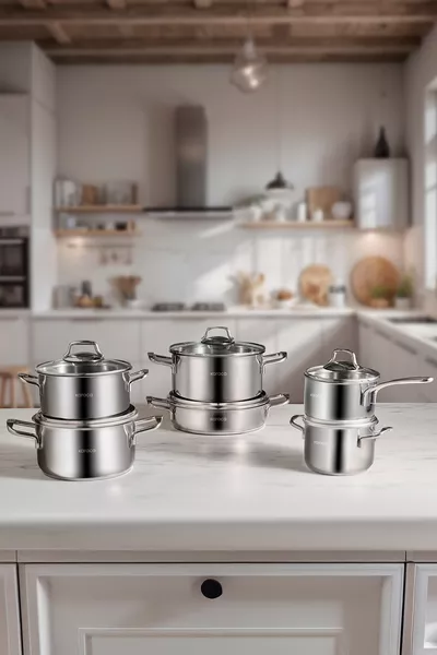 Set di Pentole per Dotazione Nuziale in Acciaio a Pezzi con Base a Induzione Olympia