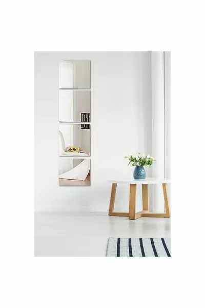 Decorative Square Silver Mirror Plexiglass Wall Decoration  Cm Silver 4 PCS