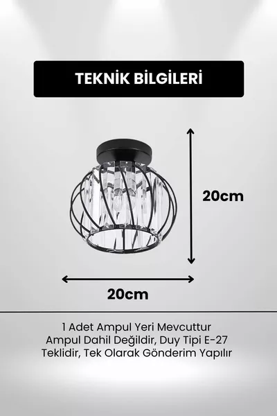 ثريا سقفية من بيلا لوتشي بلون أسود مع حجر كريستال معدني لغرفة المعيشة والمطبخ وغرفة النوم