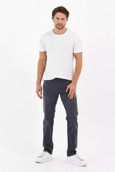 بنطال جينز للرجال على الطراز العادي بخصر مرتفع وساق واسعة وسحّاب باللون الرمادي الدخاني