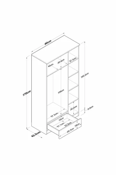 Rani Wardrobe Closet 3-Door 1-Drawer 6-Shelf 1-Hanging Basket Walnut - White