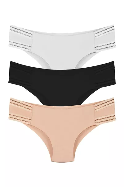 سروال داخلي نسائي بدون خياطة بقطع بالليزر، طقم 3 قطع -  (مقاس واسع)