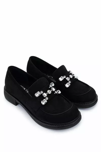 المرأة جلد طبيعي أسود من جلد الغزال أحذية المتسكع