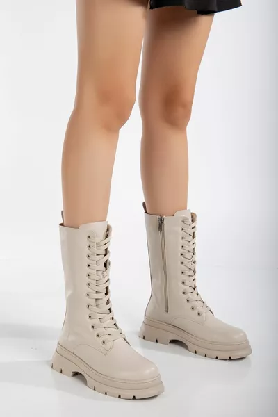 المرأة البيج سميكة الحرارية وحيد الدانتيل المتابعة والأحذية سستة