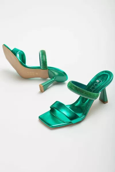 Moda Elegante Nuova Moda Comode Pantofole Con Tacco Con Pietre Verdi - Tacco 9 cm