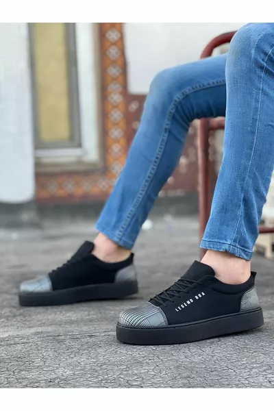 حذاء رجالي أسود منقوش من جلد الغزال أسود نعل رياضي كلاسيكي للرجال