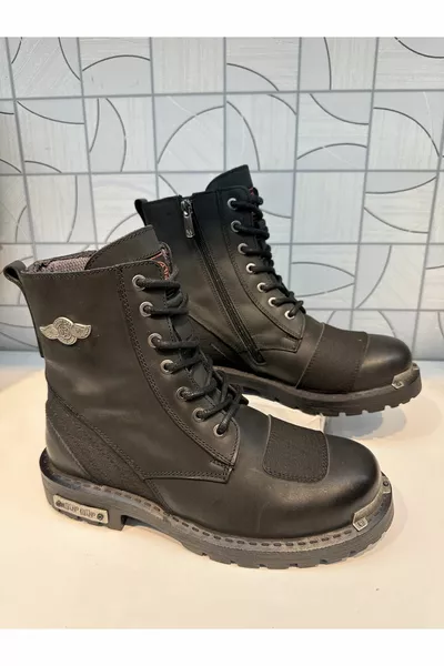 Scoot Heren Zwarte Veterrits Lange Post Harley Casual Sportlaarzen